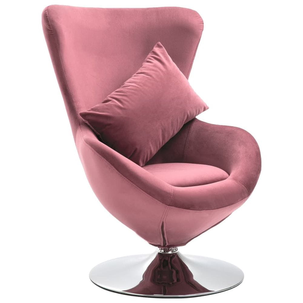 Vidaxl Otočná stolička v tvare vajca s vankúšom ružová zamatová